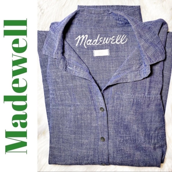 MADEWELL CHAMBRAY DENIM RELAXED BUTTON UP LONG SLEEVE SHIRT BLUE, Size Small - Picture 7 of 7